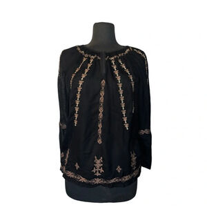 Lucky brand  embroidered bohemian peasant long sleeve Blouse